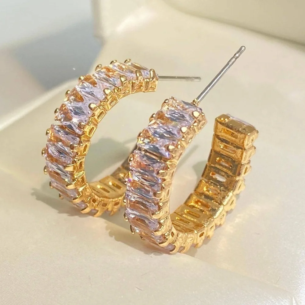 Elegant Gold Crystal Hoop Earrings